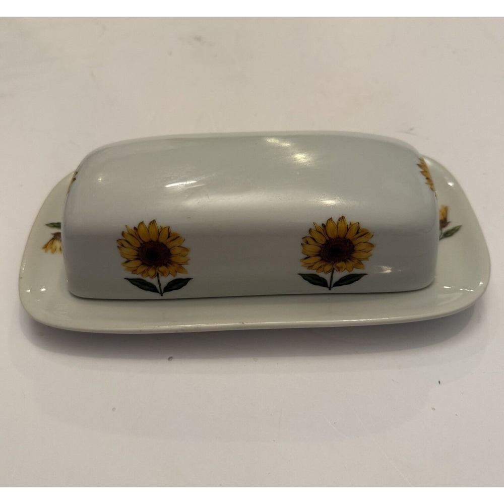 BIA Cordon Blue International Butter Dish Sunflowers Hand Decorated In USA
